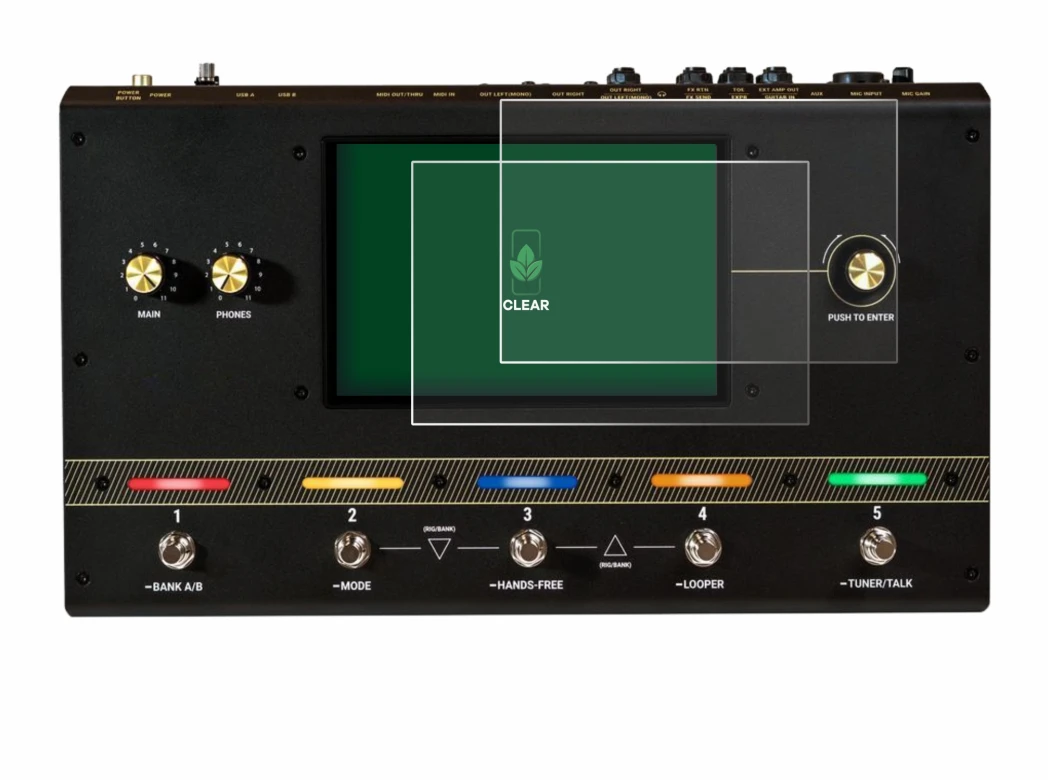 Imagen del dispositivo Headrush Core con una amplia variedad de protectores de pantalla.