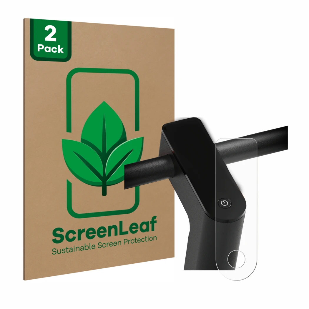 Parte frontal de un envase de producto con el logotipo de la marca ScreenLeaf. Al lado se muestra el dispositivo Xiaomi Mi 4 P