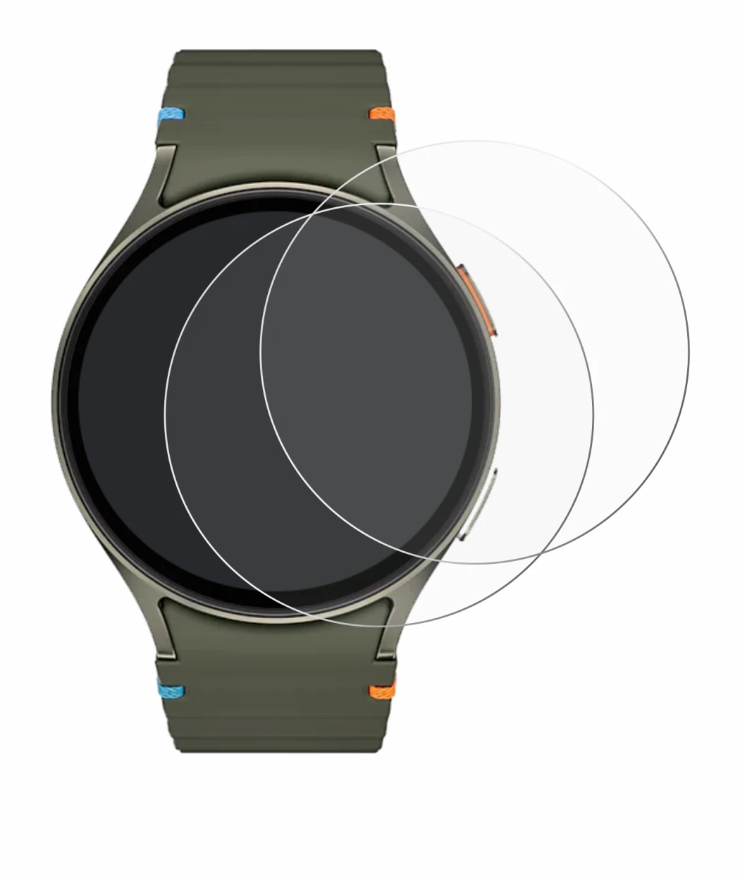 Imagen del dispositivo Samsung Galaxy Watch 7 (44 mm) con una amplia variedad de protectores de pantalla.