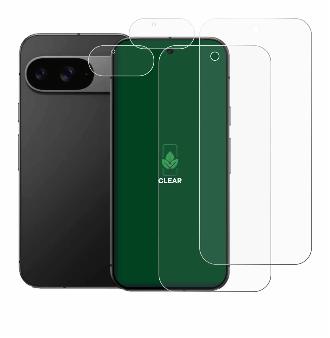 Imagen del dispositivo Google Pixel 9 (Frontal+Cámara) con una amplia variedad de protectores de pantalla.