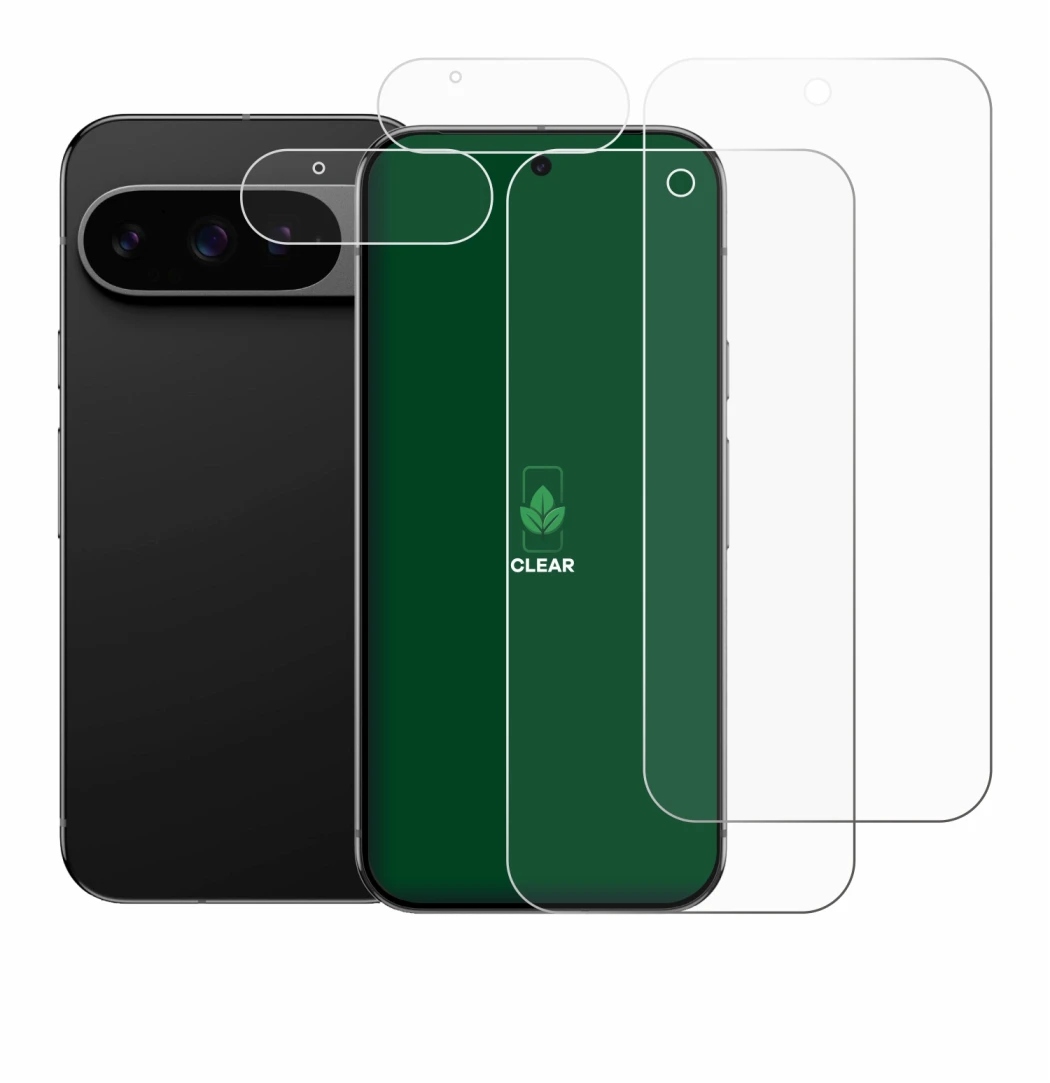 Imagen del dispositivo Google Pixel 9 Pro (Frontal+Cámara) con una amplia variedad de protectores de pantalla.