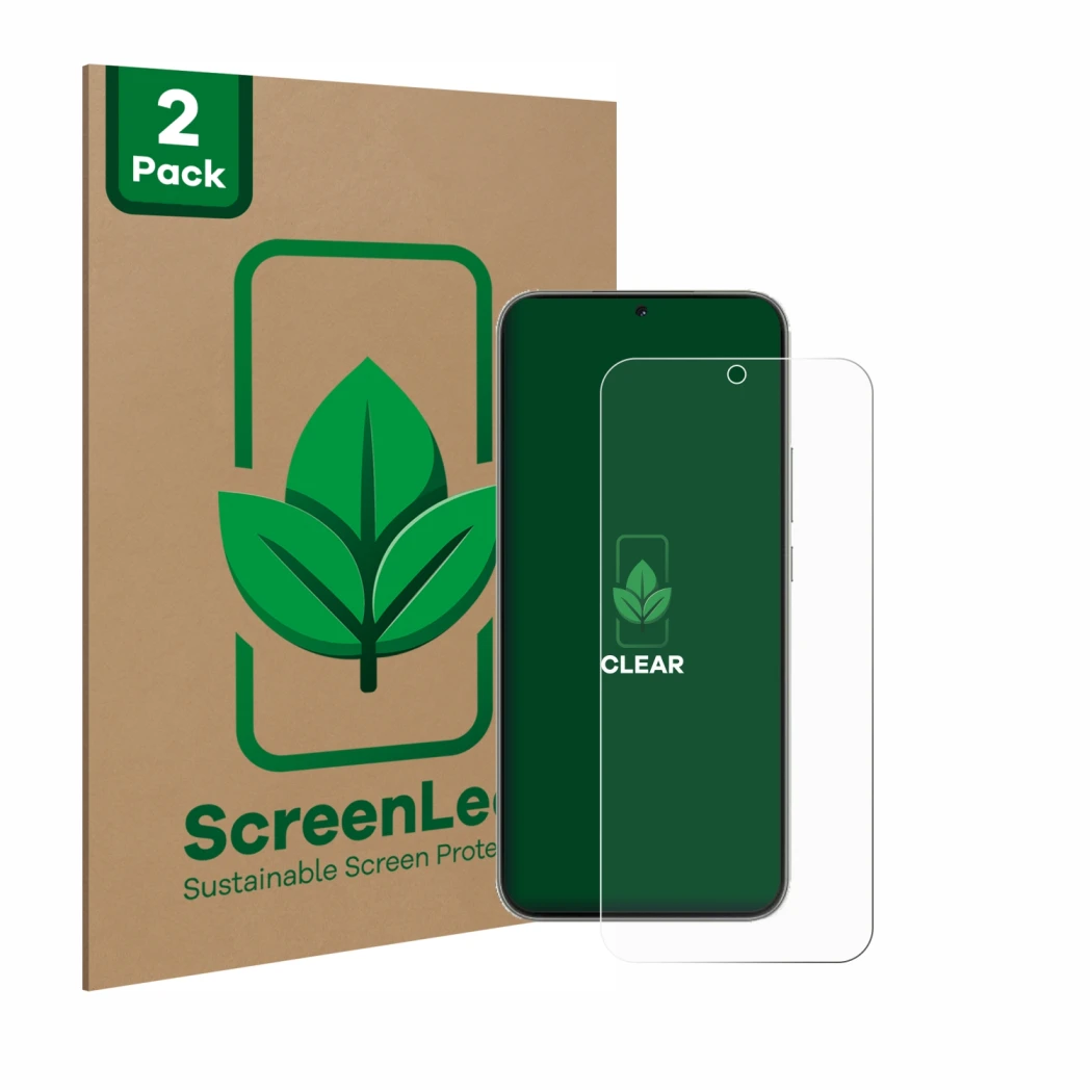 Parte frontal de un envase de producto con el logotipo de la marca ScreenLeaf. Al lado se muestra el dispositivo Huawei Nova 1