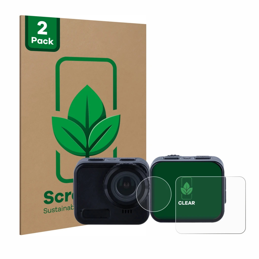 Parte frontal de un envase de producto con el logotipo de la marca ScreenLeaf. Al lado se muestra el dispositivo Rollei 9s Cub
