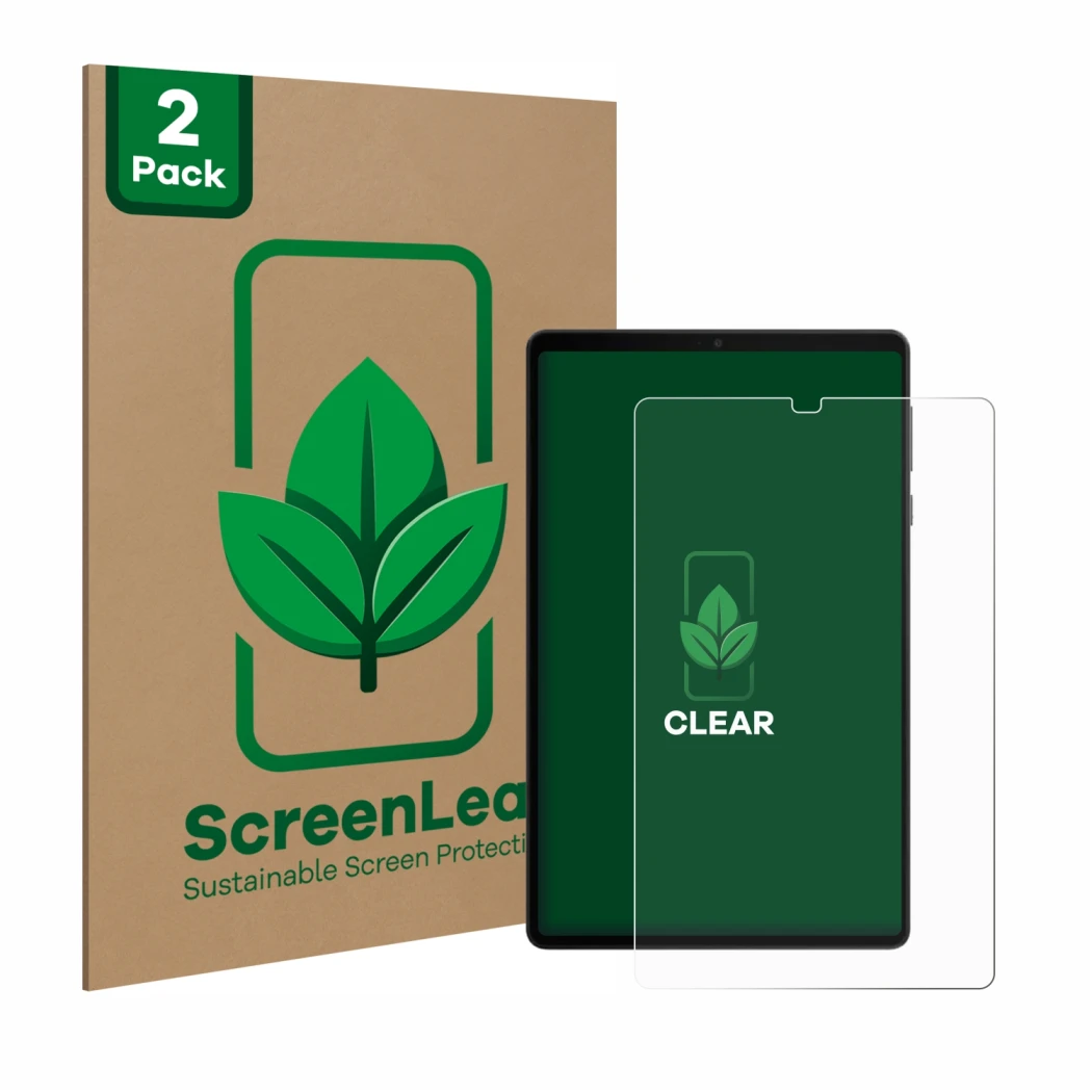 Parte frontal de un envase de producto con el logotipo de la marca ScreenLeaf. Al lado se muestra el dispositivo Lenovo Legion