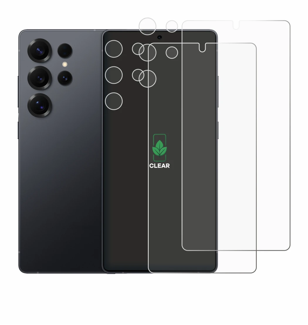 Imagen del dispositivo Samsung Galaxy S25 Ultra (Frontal+Cámara) con una amplia variedad de protectores de pantalla.