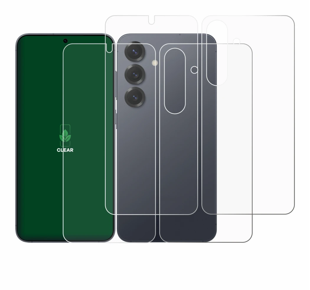 Imagen del dispositivo Samsung Galaxy S25 (Frontal+Trasero) con una amplia variedad de protectores de pantalla.