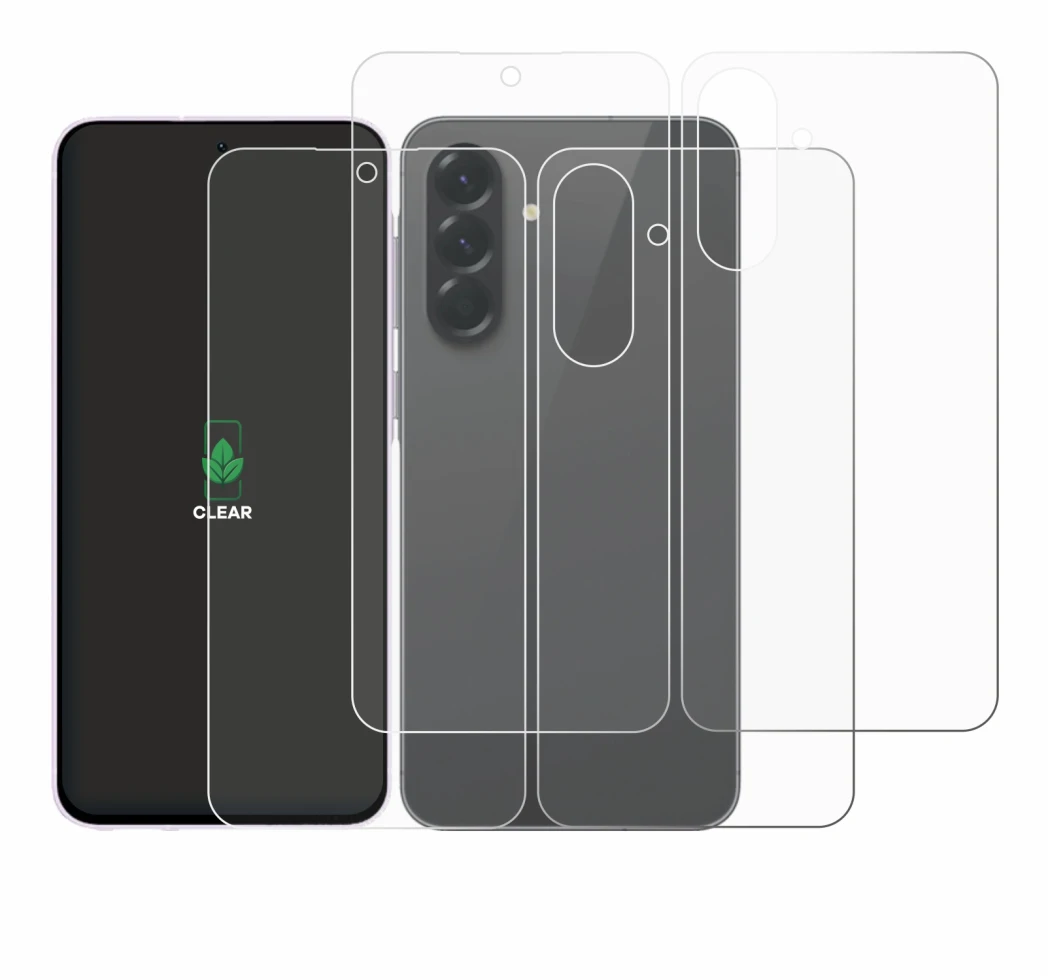 Imagen del dispositivo Samsung Galaxy A56 5G (Frontal+Trasero) con una amplia variedad de protectores de pantalla.