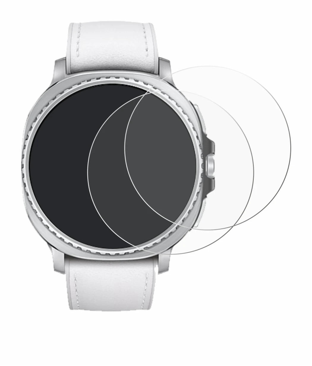 Imagen del dispositivo Samsung Galaxy Watch 8 Classic (46 mm) con una amplia variedad de protectores de pantalla.
