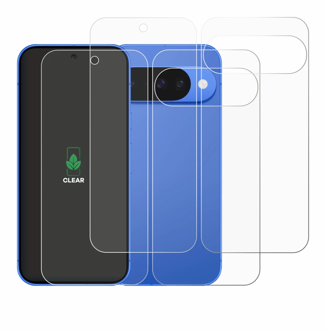 Imagen del dispositivo Google Pixel 10 (Frontal+Trasero) con una amplia variedad de protectores de pantalla.