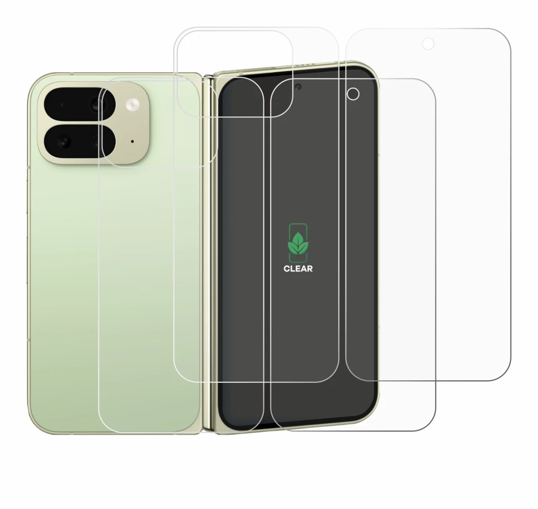 Imagen del dispositivo Google Pixel 10 Pro Fold (Frontal+Trasero) con una amplia variedad de protectores de pantalla.