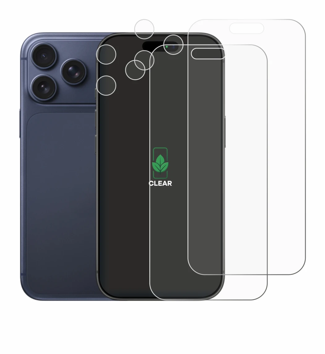 Imagen del dispositivo Apple iPhone 17 Pro Max (Frontal+Cámara) con una amplia variedad de protectores de pantalla.