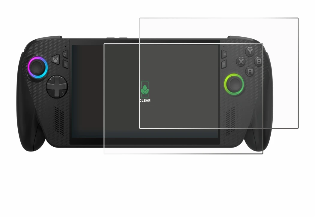 Imagen del dispositivo ASUS ROG Ally X 2025 con una amplia variedad de protectores de pantalla.