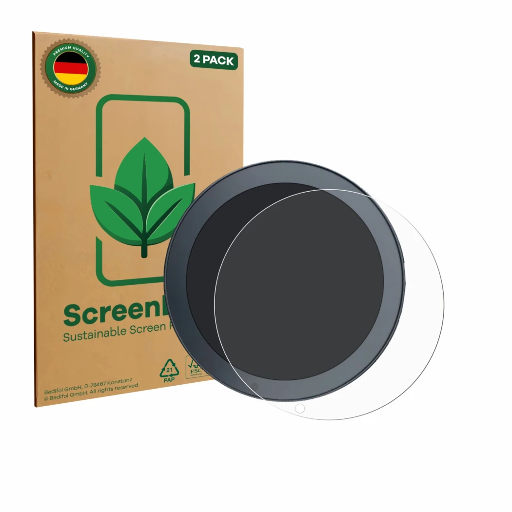 Parte frontal de un envase de producto con el logotipo de la marca ScreenLeaf. Al lado se muestra el dispositivo QJ Motor SRV 