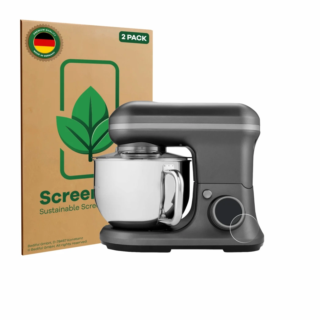 Parte frontal de un envase de producto con el logotipo de la marca ScreenLeaf. Al lado se muestra el dispositivo MEDION MD 184