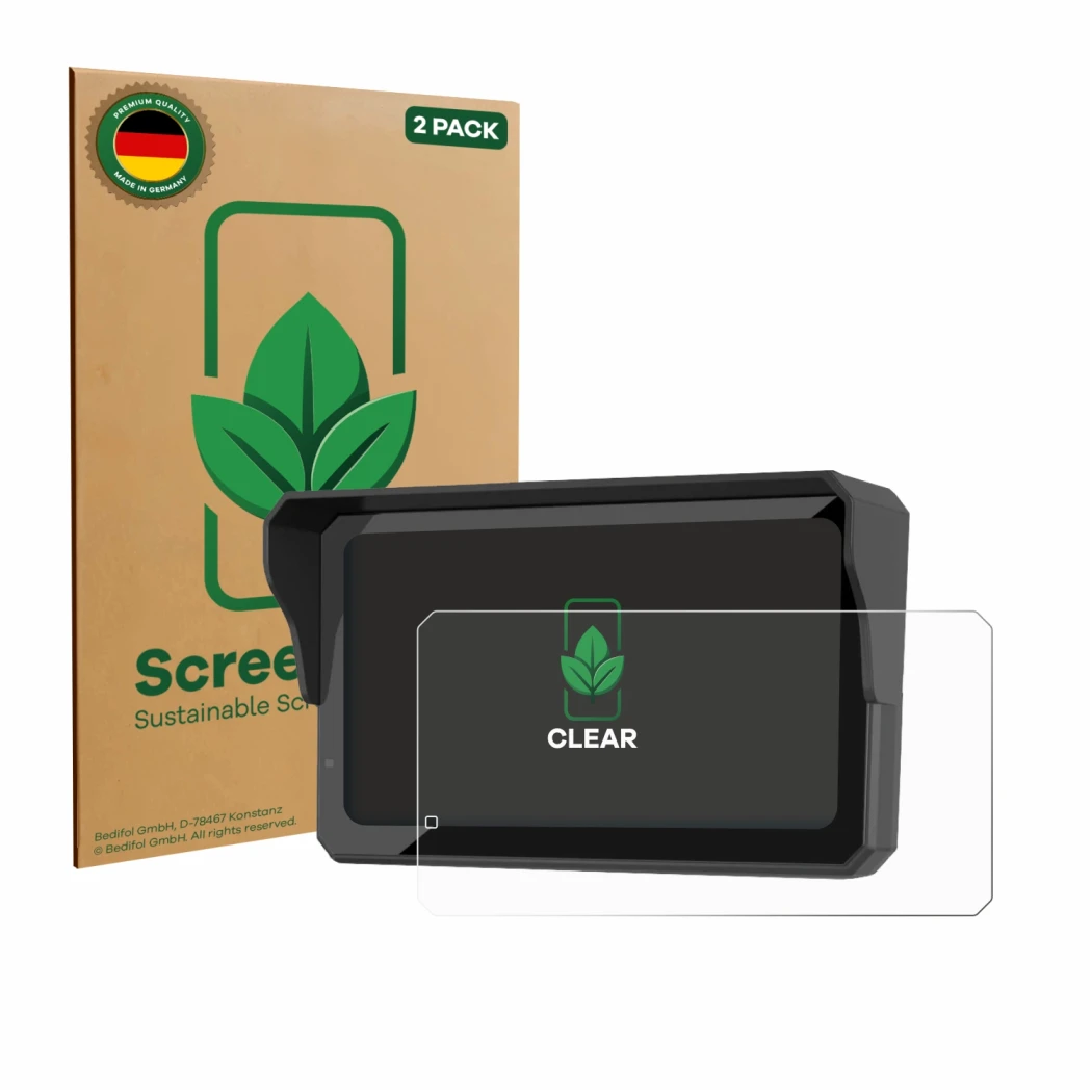 Parte frontal de un envase de producto con el logotipo de la marca ScreenLeaf. Al lado se muestra el dispositivo Carpuride W60