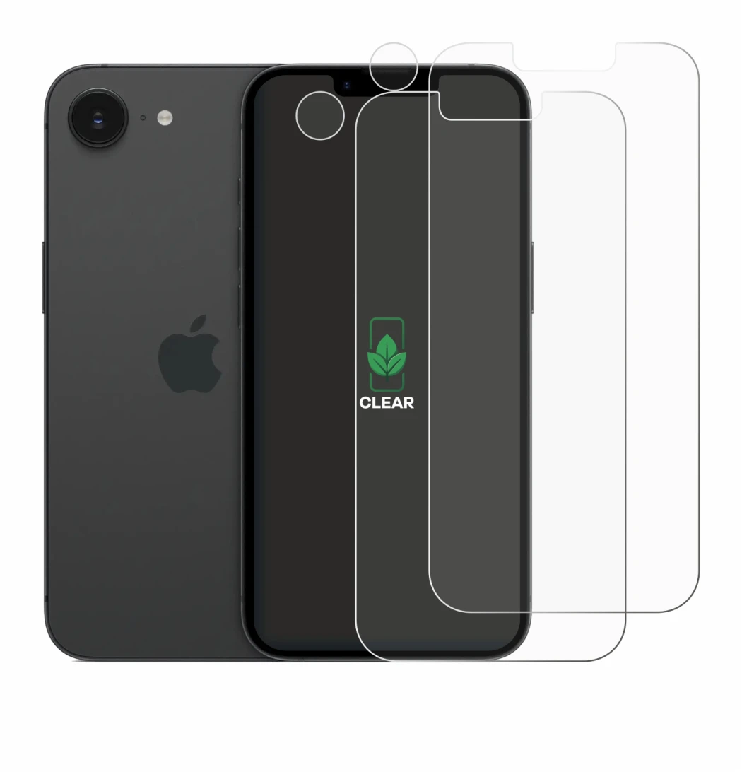 Imagen del dispositivo Apple iPhone 17e (Frontal+Cámara) con una amplia variedad de protectores de pantalla.