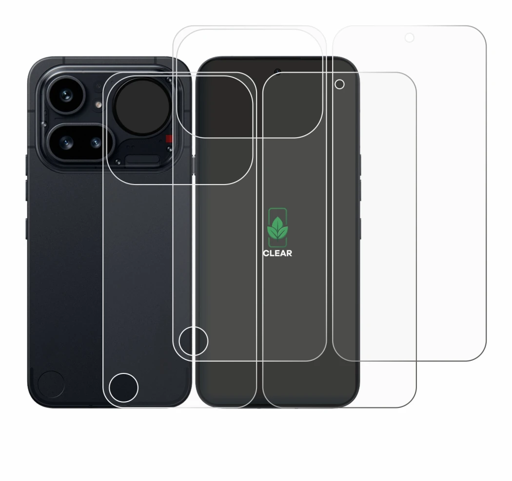 Imagen del dispositivo Nothing Phone (4a) Pro (Frontal+Trasero) con una amplia variedad de protectores de pantalla.