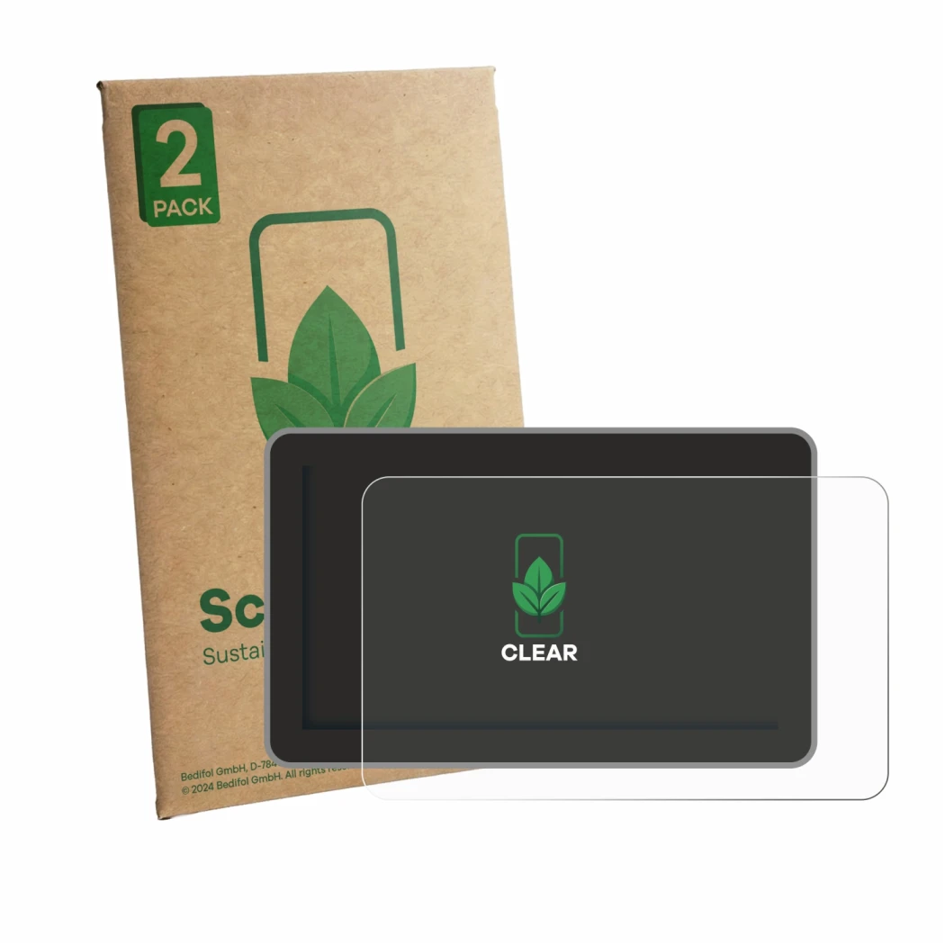 Parte frontal de un envase de producto con el logotipo de la marca ScreenLeaf. Al lado se muestra el dispositivo Bambu Lab H2C