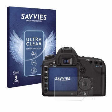 Parte frontal de un envase de producto con el logotipo de la marca Savvies. Al lado se muestra el dispositivo Canon EOS 5D Mar