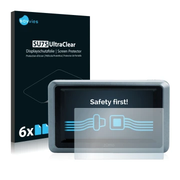 Parte frontal de un envase de producto con el logotipo de la marca Savvies. Al lado se muestra el dispositivo Garmin zumo 660 