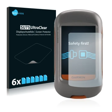 Parte frontal de un envase de producto con el logotipo de la marca Savvies. Al lado se muestra el dispositivo Garmin Dakota 20