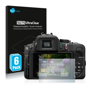 Parte frontal de un envase de producto con el logotipo de la marca Savvies. Al lado se muestra el dispositivo Panasonic Lumix 