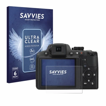 Parte frontal de un envase de producto con el logotipo de la marca Savvies. Al lado se muestra el dispositivo Nikon Coolpix P5