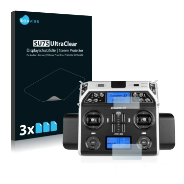 Parte frontal de un envase de producto con el logotipo de la marca Savvies. Al lado se muestra el dispositivo Graupner MC-20 H