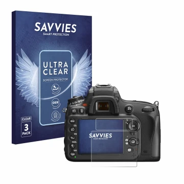 Parte frontal de un envase de producto con el logotipo de la marca Savvies. Al lado se muestra el dispositivo Nikon D600 con s