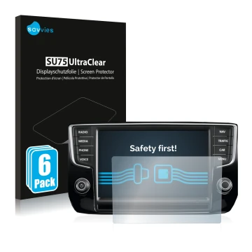 Parte frontal de un envase de producto con el logotipo de la marca Savvies. Al lado se muestra el dispositivo Volkswagen Passa