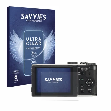 Parte frontal de un envase de producto con el logotipo de la marca Savvies. Al lado se muestra el dispositivo Pentax MX-1 con 