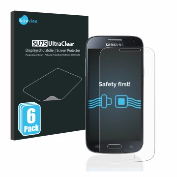 Parte frontal de un envase de producto con el logotipo de la marca Savvies. Al lado se muestra el dispositivo Samsung Galaxy S