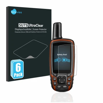 Parte frontal de un envase de producto con el logotipo de la marca Savvies. Al lado se muestra el dispositivo Garmin GPSMAP 64