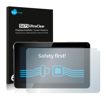 Parte frontal de un envase de producto con el logotipo de la marca Savvies. Al lado se muestra el dispositivo Kliver Klipad 9