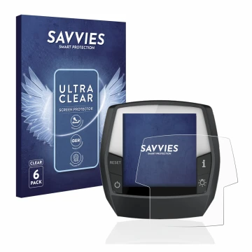 Parte frontal de un envase de producto con el logotipo de la marca Savvies. Al lado se muestra el dispositivo Bosch Intuvia Pe