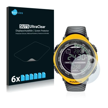 Parte frontal de un envase de producto con el logotipo de la marca Savvies. Al lado se muestra el dispositivo Suunto Vector Ye