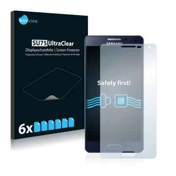 Parte frontal de un envase de producto con el logotipo de la marca Savvies. Al lado se muestra el dispositivo Samsung Galaxy A