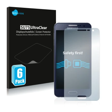 Parte frontal de un envase de producto con el logotipo de la marca Savvies. Al lado se muestra el dispositivo Samsung Galaxy A