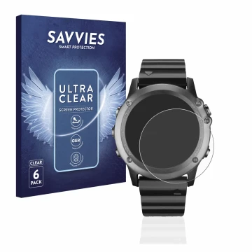 Parte frontal de un envase de producto con el logotipo de la marca Savvies. Al lado se muestra el dispositivo Garmin Fenix 3 c
