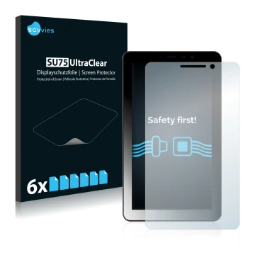 Parte frontal de un envase de producto con el logotipo de la marca Savvies. Al lado se muestra el dispositivo Kiano Elegance 7