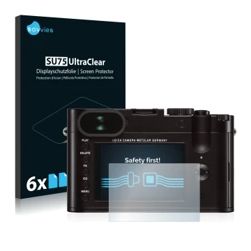 Parte frontal de un envase de producto con el logotipo de la marca Savvies. Al lado se muestra el dispositivo Leica Q (Typ 116