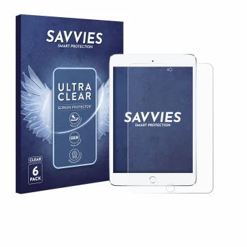 Parte frontal de un envase de producto con el logotipo de la marca Savvies. Al lado se muestra el dispositivo Apple iPad Mini 