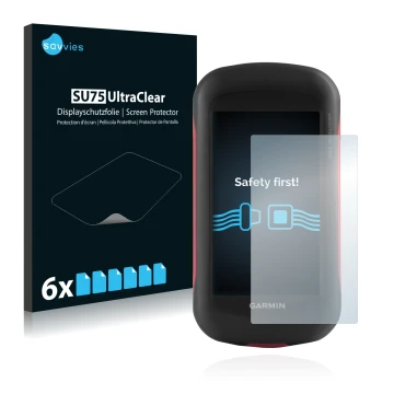 Parte frontal de un envase de producto con el logotipo de la marca Savvies. Al lado se muestra el dispositivo Garmin Montana 6