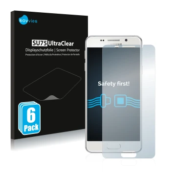 Parte frontal de un envase de producto con el logotipo de la marca Savvies. Al lado se muestra el dispositivo Samsung Galaxy A