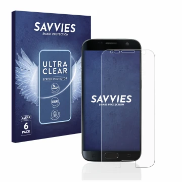 Parte frontal de un envase de producto con el logotipo de la marca Savvies. Al lado se muestra el dispositivo Samsung Galaxy S