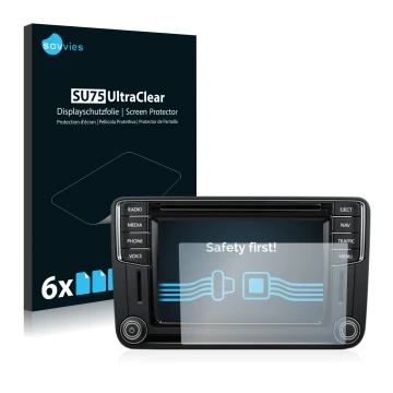 Parte frontal de un envase de producto con el logotipo de la marca Savvies. Al lado se muestra el dispositivo Volkswagen T6 20