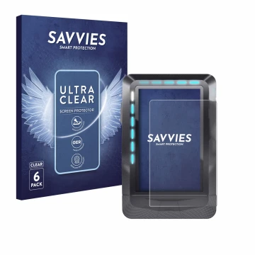 Parte frontal de un envase de producto con el logotipo de la marca Savvies. Al lado se muestra el dispositivo Wahoo Elemnt GPS