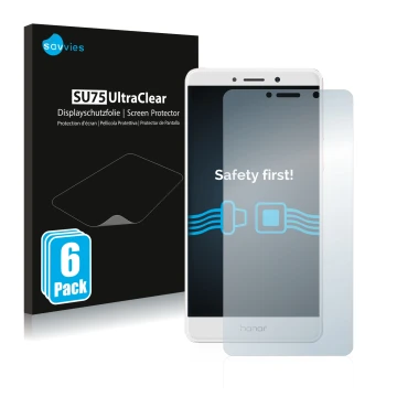 Parte frontal de un envase de producto con el logotipo de la marca Savvies. Al lado se muestra el dispositivo Honor 6X con su 