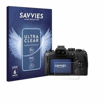 Parte frontal de un envase de producto con el logotipo de la marca Savvies. Al lado se muestra el dispositivo Olympus OM-D E-M