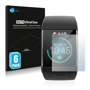 Parte frontal de un envase de producto con el logotipo de la marca Savvies. Al lado se muestra el dispositivo Polar M600 con s